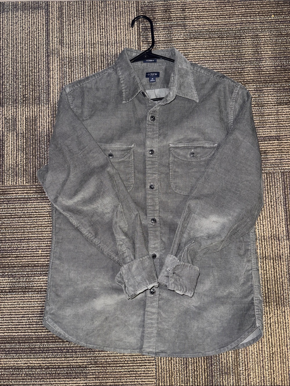 J. Crew Men's Gray Corduroy Button-Down Shirt